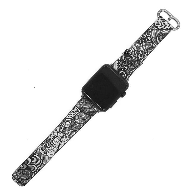 Çiçek Desenli Apple Watch 7 6 5 4 3 42-44 Mm Kordon Kayış Sk06