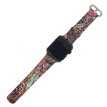 Çiçek Desenli Apple Watch 7 6 5 4 3 42-44 Mm Kordon Kayış Sk06