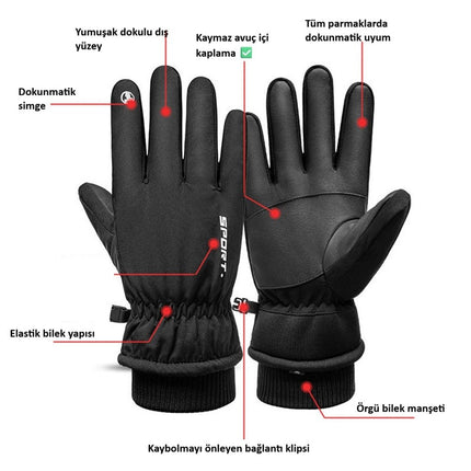 Su Geçirmez Kış Eldiveni 10 Parmak Dokunmatik, Kaymaz Avuç İçi, Soğuk Rüzgar Geçirmez Kayak Motosiklet Eldiveni Erkek Kadın