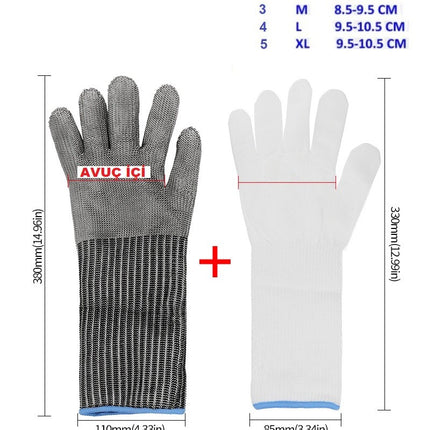 Uzun Kasap Eldiveni Kesilmez Çelik Eldiven Paslanmaz Metal Tel Hasır Örgü