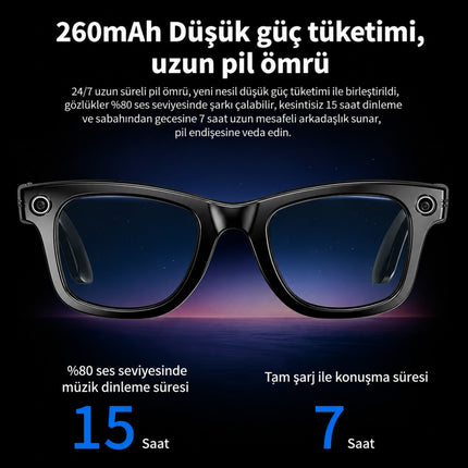 W610 AI Akıllı Kamera Gözlüğü 4K WiFi Bluetooth 5.3 | Sony 8MP Kamera, GPT Destekli Sesli Asistan, Fotoğraf & Video Çekimi