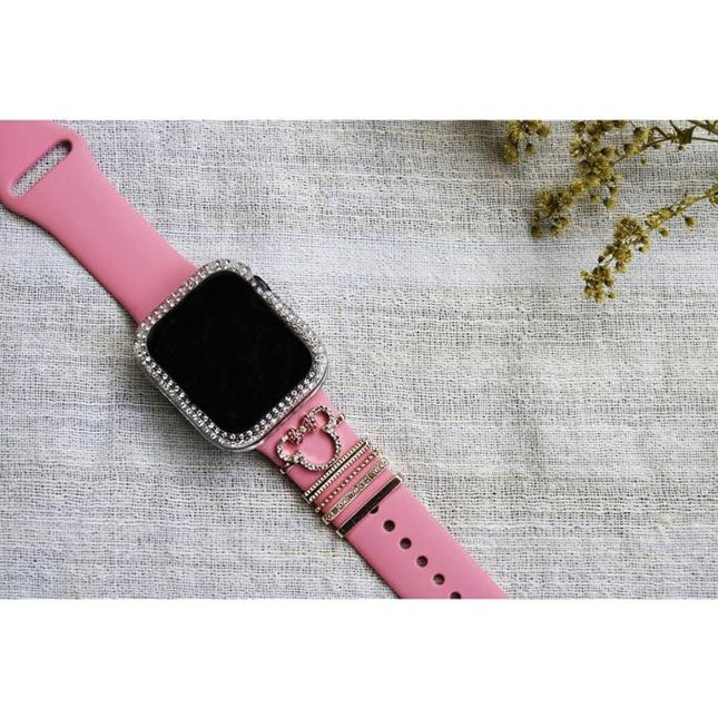 Watch Uyumlu Minnie Figürlü Zirkon Taşlı Saat Kordon Charm Aksesuar Gold Renk