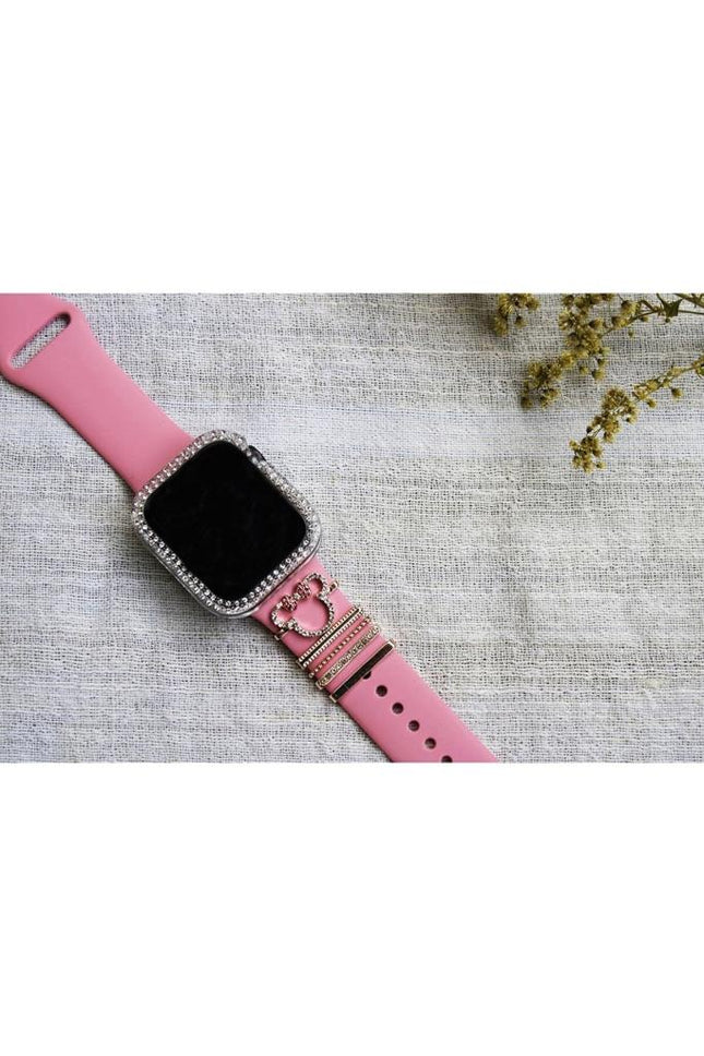 Watch Uyumlu Minnie Figürlü Zirkon Taşlı Saat Kordon Charm Aksesuar Gold Renk