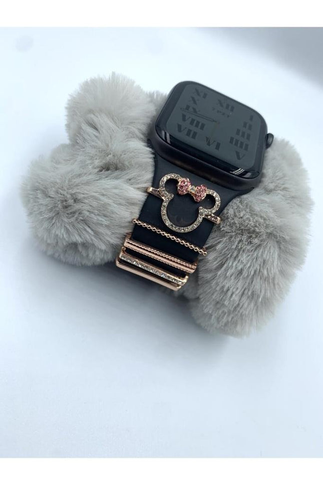 Watch Uyumlu Minnie Figürlü Zirkon Taşlı Saat Kordon Charm Aksesuar Gold Renk