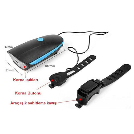 XML-T6 LED 1200 Mah Su Geçirmez Far Kornalı Bisiklet Feneri.