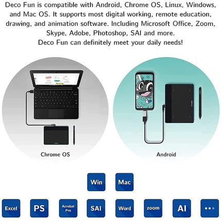 XP-Pen Deco Fun XS Mavi Grafik Tablet Android Mac Linux Windows Chrome OS