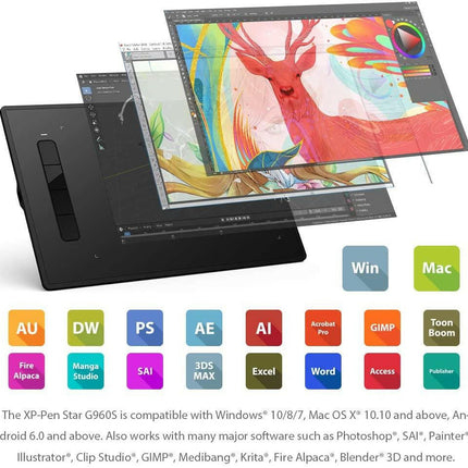 XP-Pen Star G960S 12.5x8.25 inç Grafik Tablet 8192 Basınç 4 Tuşlu.