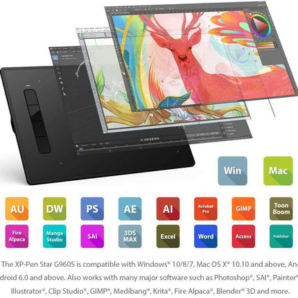 XP-Pen Star G960S 12.5x8.25 inç Grafik Tablet 8192 Basınç 4 Tuşlu.